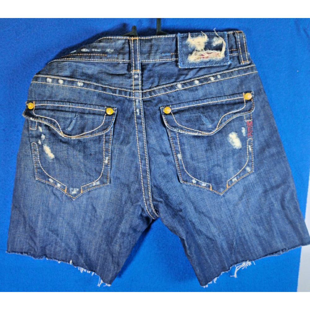 MEK Denim Women’s Shorts Size 33 Cutoff Distressed Button Fly Blue Y2K - Picture 5 of 16